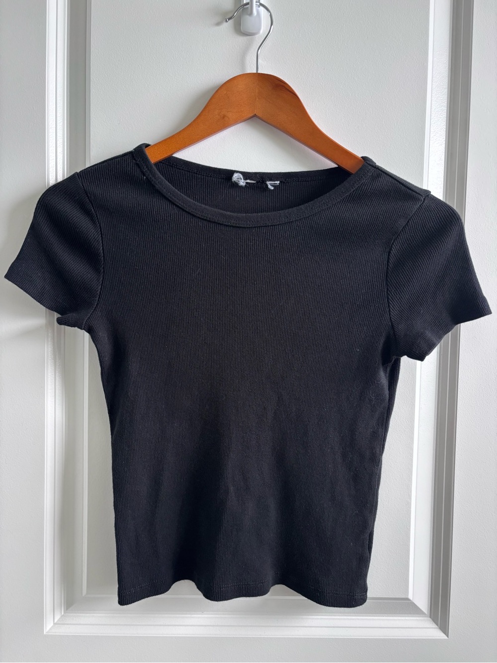 Girl’s Classic Black Ribbed Short-Sleeve Top